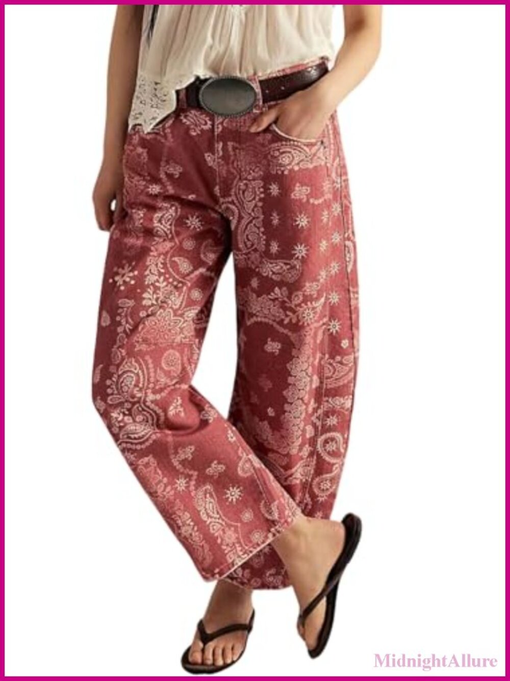 Women Mid Rise Floral Print Wide Leg Baggy Jeans Patchwork Barrel Denim
